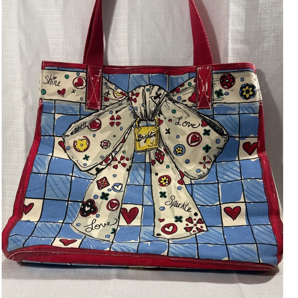 Brighton Tom Clancy‎ Love Sparkle Canvas Tote Bag Blue Red Hearts Cat Bow